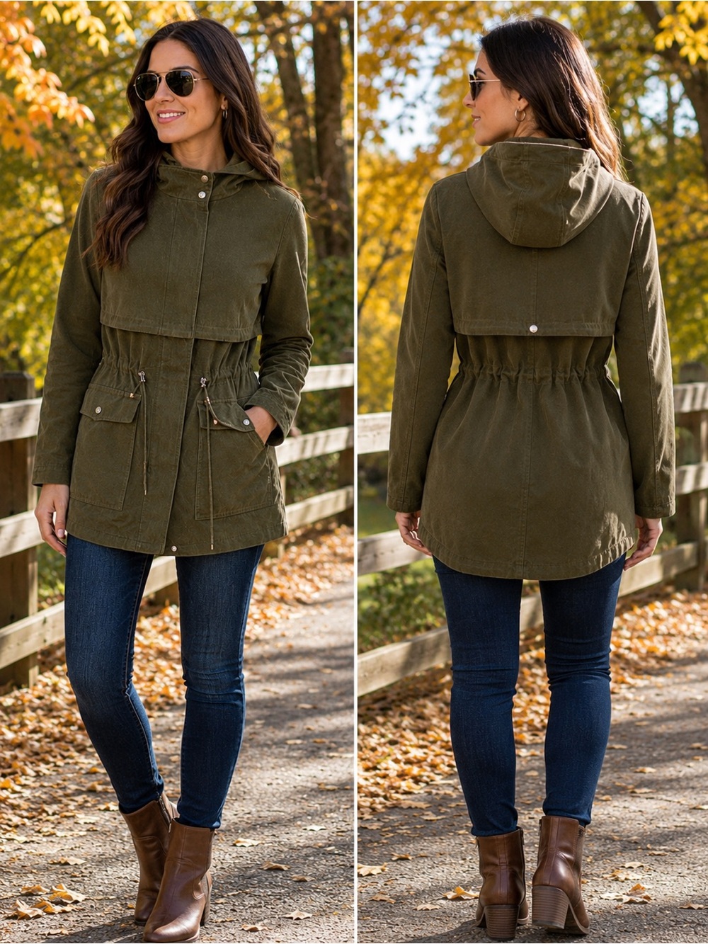 Vince Camuto Olive Green Hooded Utility Parka Jacket Coat Size Small